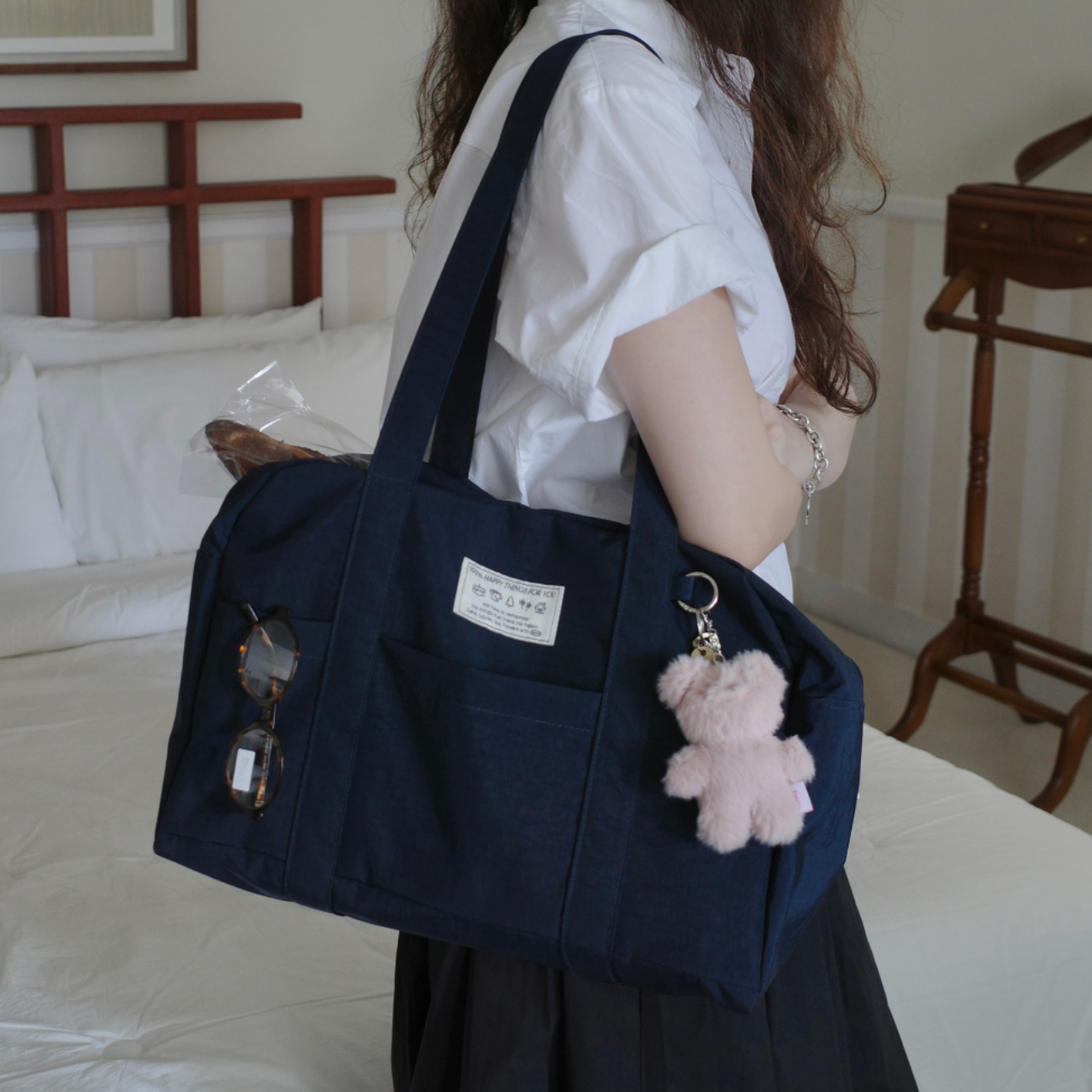｜OLIVET｜ Happy Things For You Boston Bag (Navy)