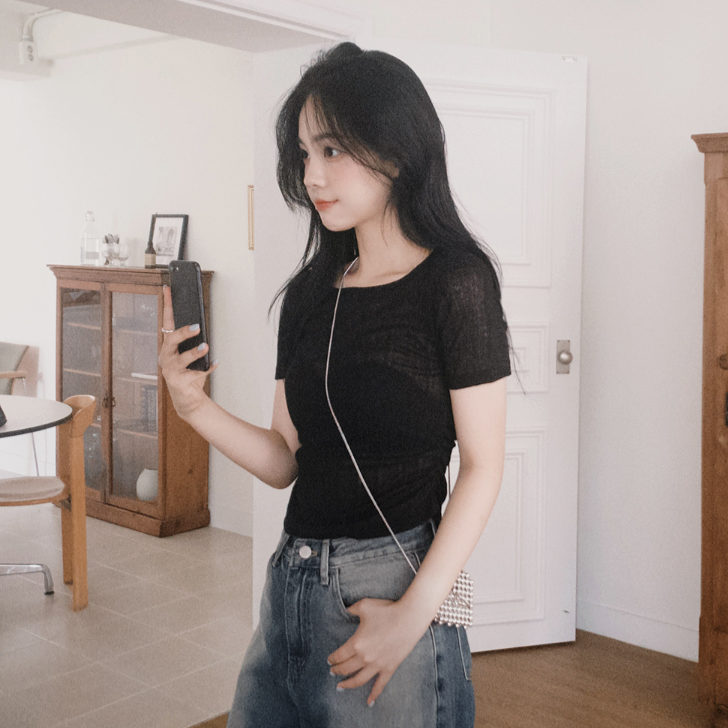 ｜SLOWAND｜ # SLOWMADE Sleeve Fit Summer Shirring Knit T-shirt