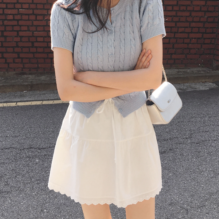 ｜SLOWAND｜ Cotton Lace Shirring Skirt