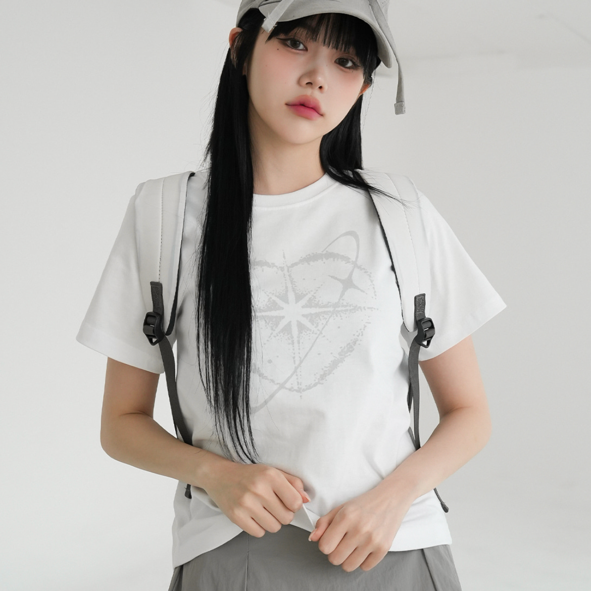 ｜BINARY01｜ Planet Heart Print T-Shirt