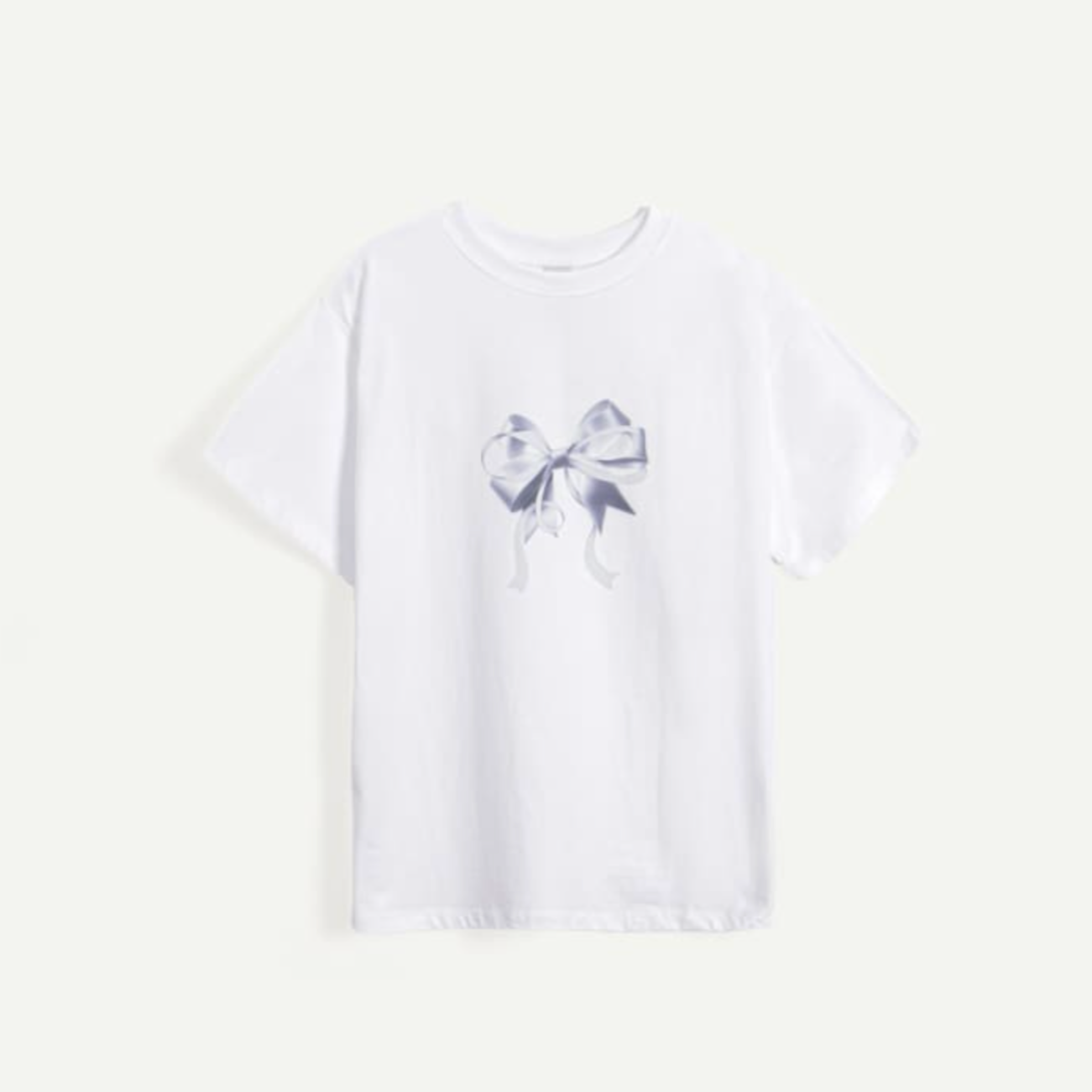 ｜RONRON｜ DOUBLE RIBBON BASIC FIT T SHIRT WHITE SILVER