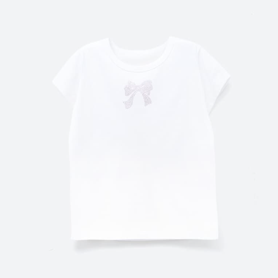 ｜RONRON｜ CRYSTAL RIBBON HOTFIX T SHIRT WHITE