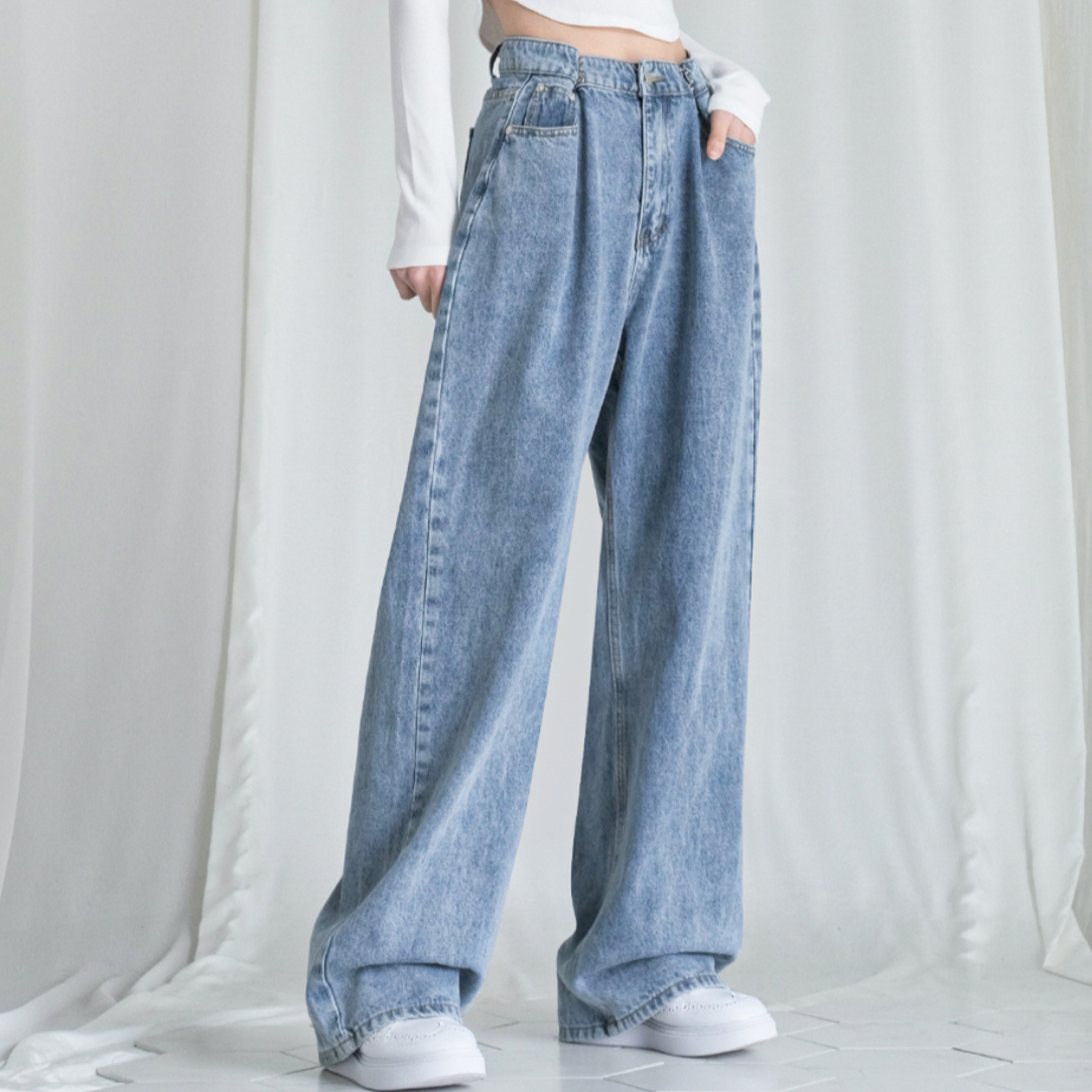 ｜Avandress｜ BUCKLE WIDE DENIM PANTS STONE LIGHTBLUE