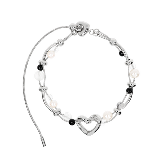 ｜STEELEDITION｜ Dual Chain Wave Heart Gemstone Bracelet