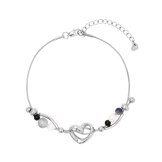 ｜STEELEDITION｜ Wave Heart Cross Gemstone Bracelet