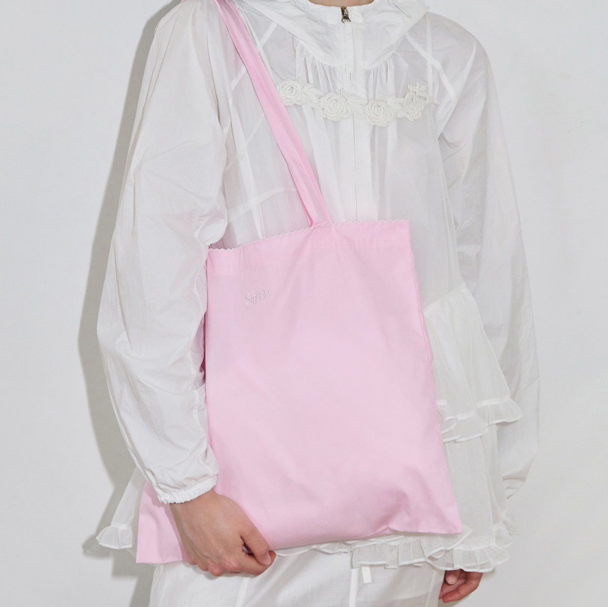 ｜Sinoon｜ Logo Lace Eco Bag (Soft Pink)