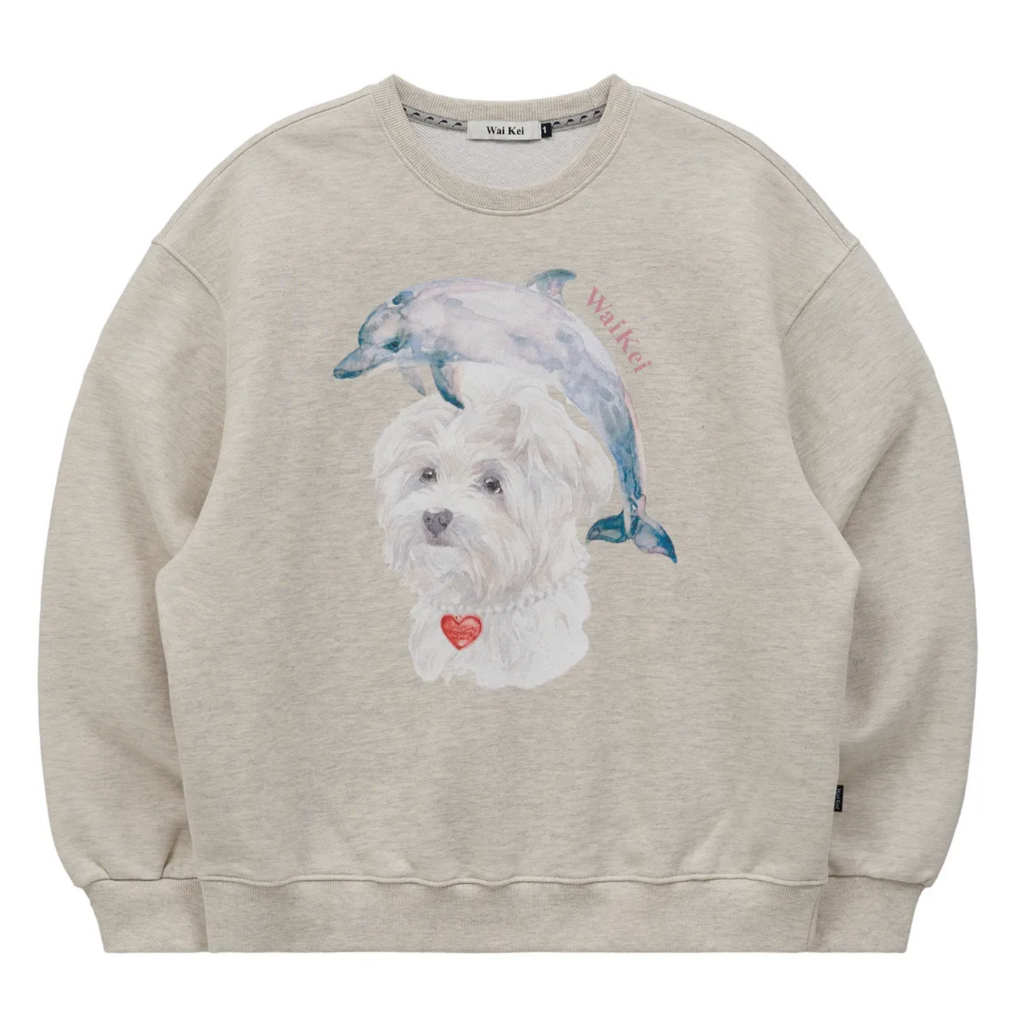 ｜Wai Kei｜ Water Color Puppy Dolphin Jumping Sweatshirt Oatmeal