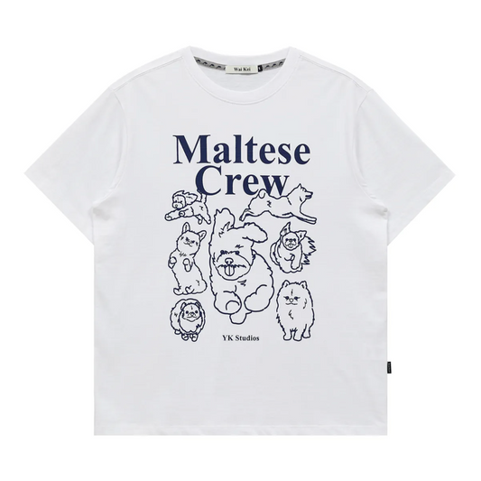 ｜Wai Kei｜ Maltese Crew Line Graphic Short Sleeve T-shirt White