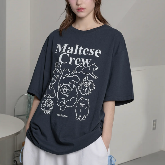 ｜Wai Kei｜ Maltese Crew Line Graphic Short Sleeve T-shirt Navy