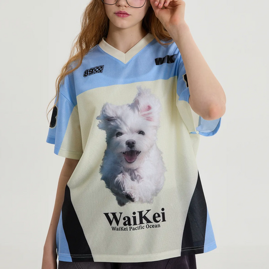 ｜Wai Kei｜ Maltese Cloud Mesh Jersey Short-Sleeved T-shirt Sky Blue