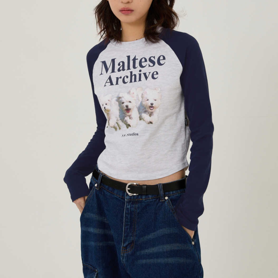 ｜Wai Kei｜ Maltese Archive Raglan Long Sleeve T-Shirt Melange White
