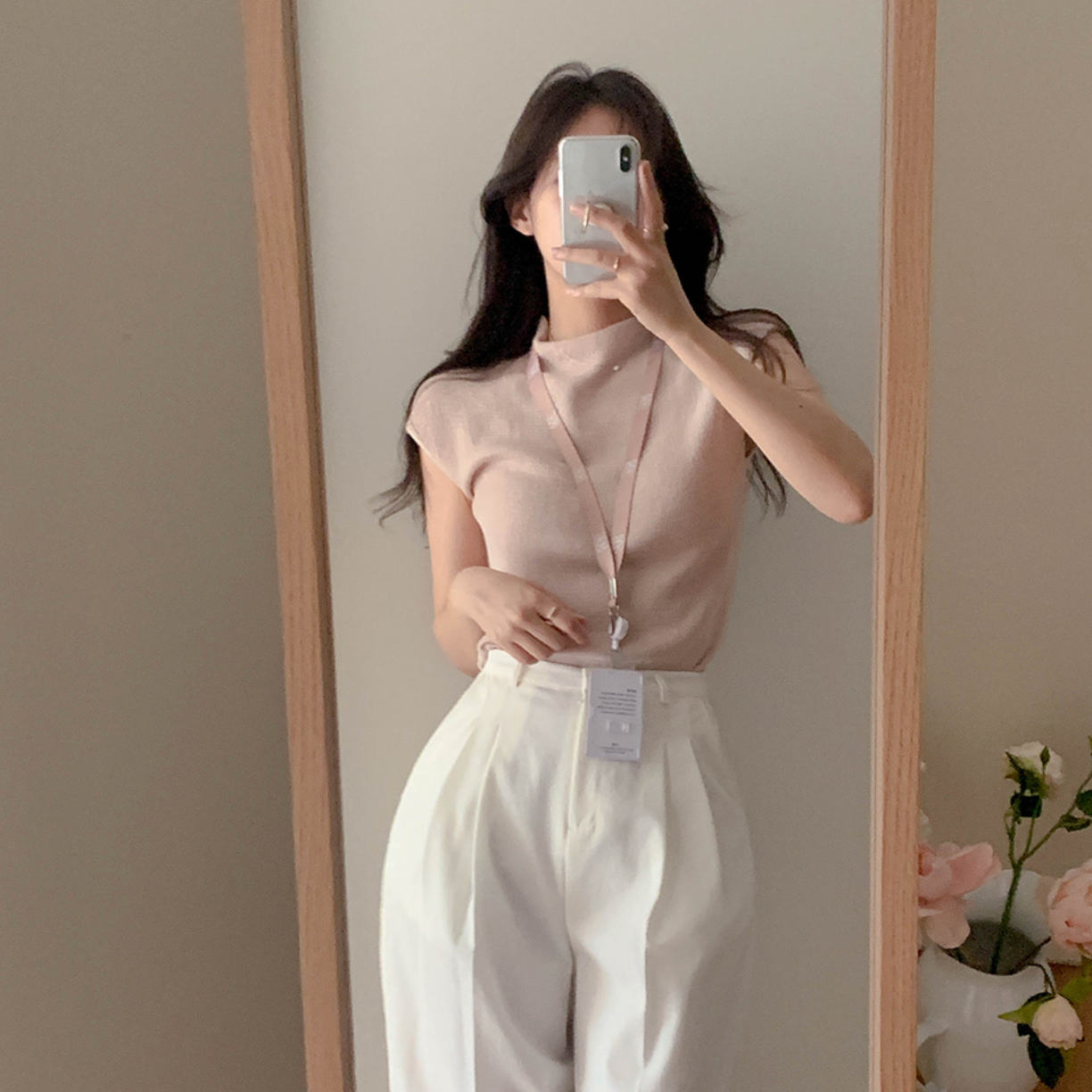 ｜perbit｜ Half-neck Sleeveless Short-sleeved Knit Top