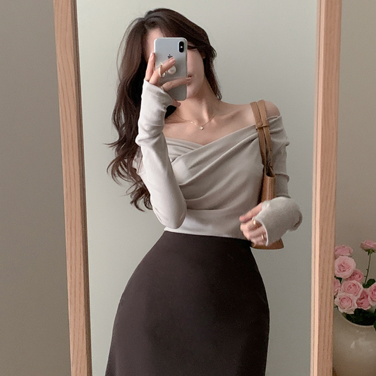 ｜perbit｜ Rosanna Slim Fit Wrapped Silhouette Warmer Top T-shirt