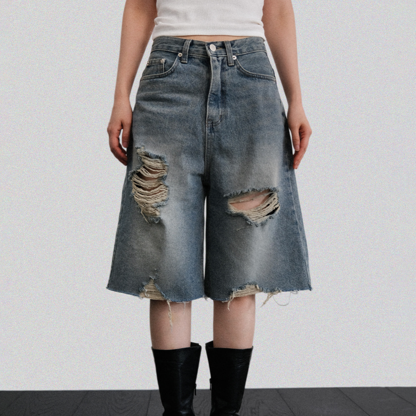 ｜AUTUMN｜ ｜Made｜ Damage Bermuda Denim