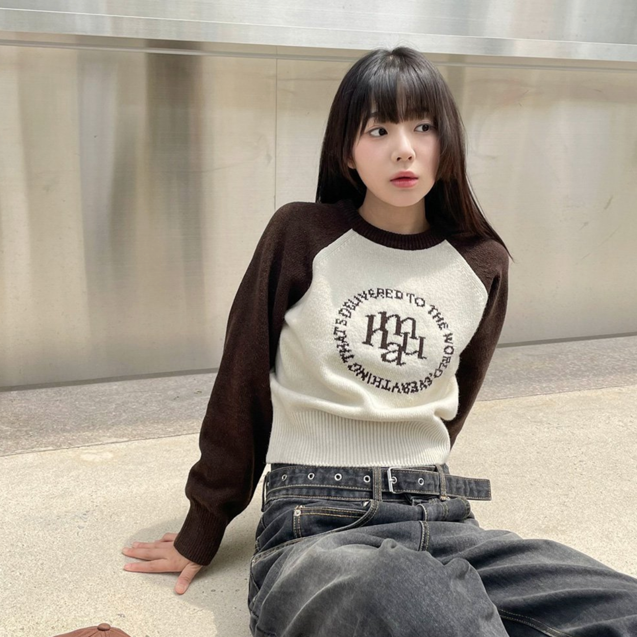 ｜muahmuah｜ Ramswool Jacquard Raglan Knitwear ｜Brown｜