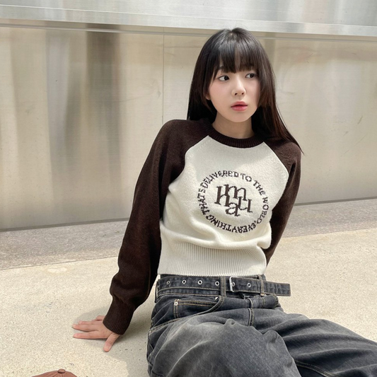 ｜muahmuah｜ Ramswool Jacquard Raglan Knitwear ｜Brown｜