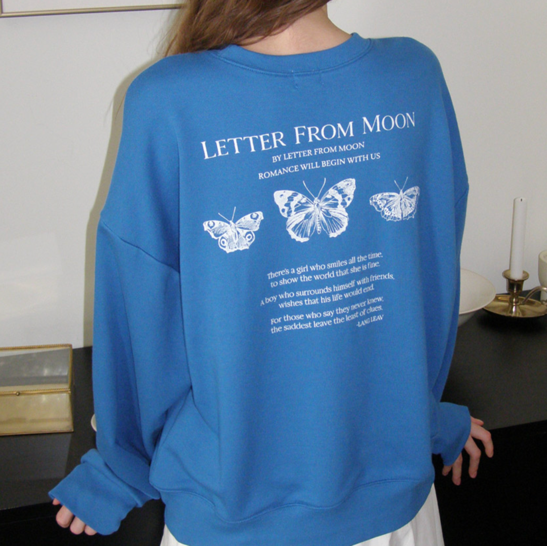 ｜Letter from Moon｜ Triple Butterfly Embroidered Sweatshirt (Blue)