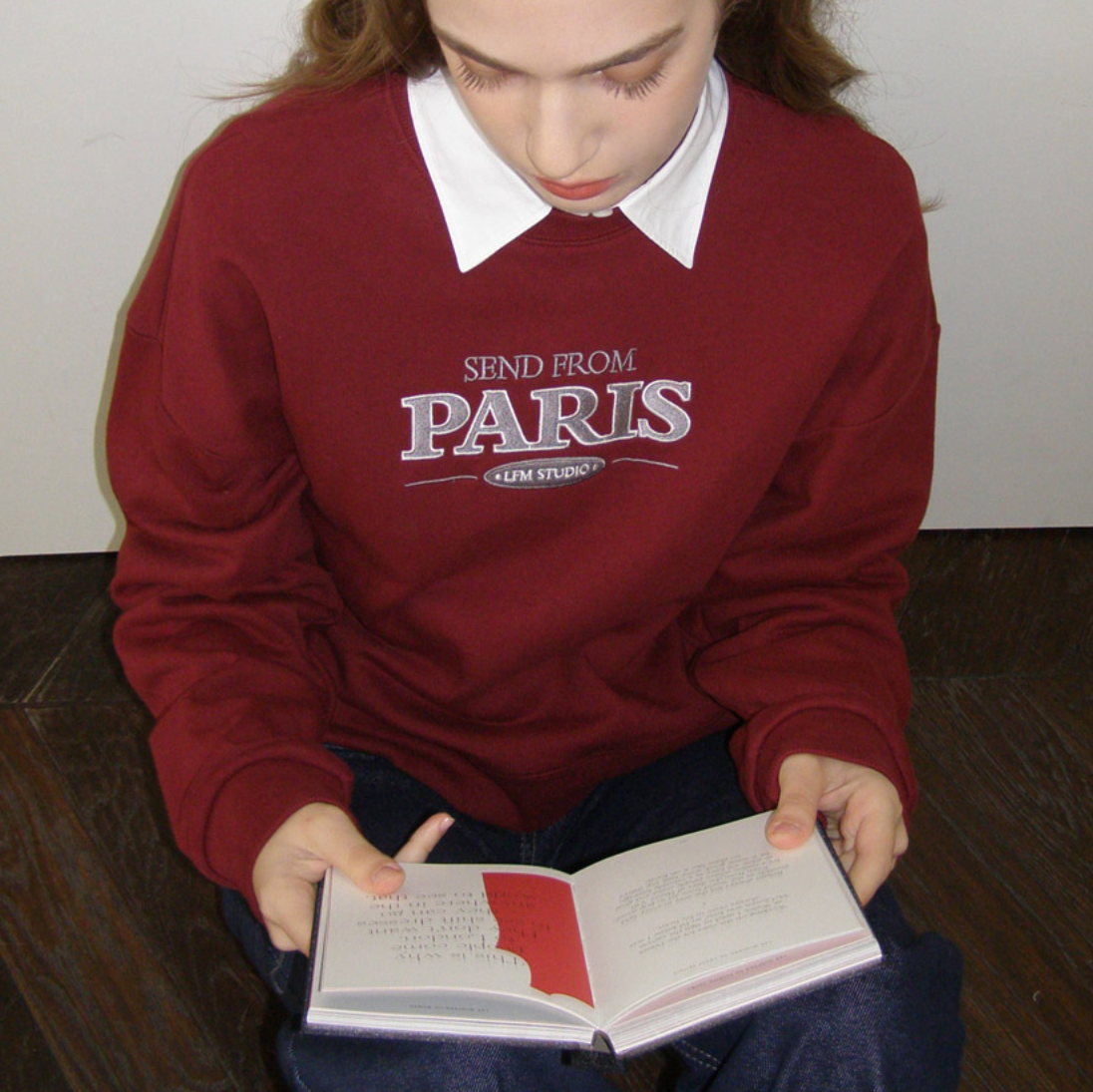 ｜Letter from Moon｜ Paris Bookstore Sweatshirt (Burgundy)