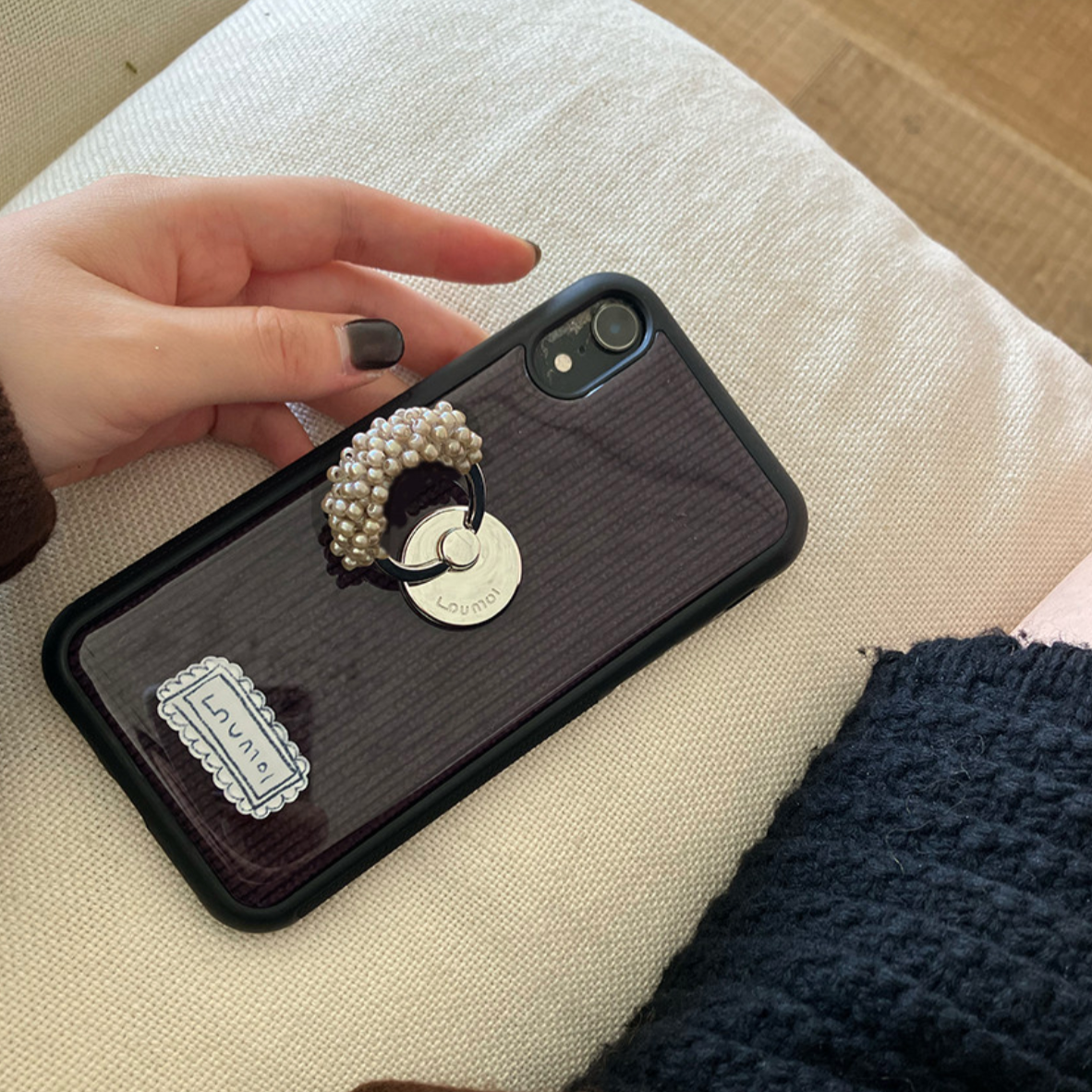 ｜loumoi｜ Beige Pearl Ring Grip Tok