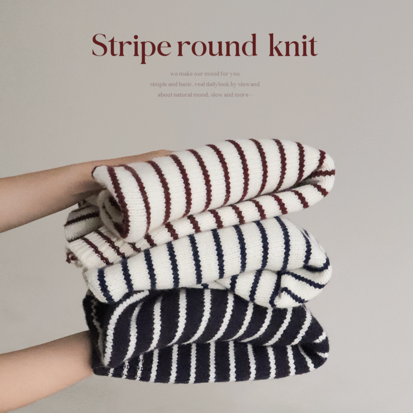 ｜SLOWAND｜ Round Neck Stripe Thick Knitwear