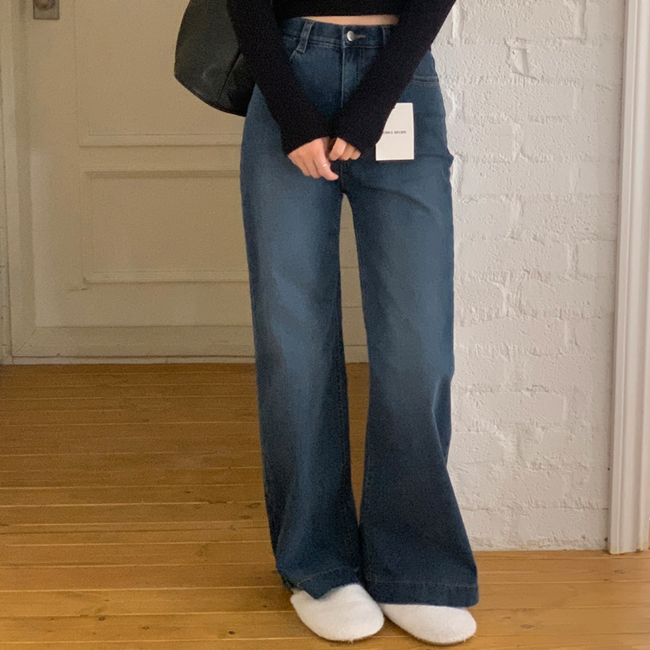 ｜GIRLS RECIPE｜ Magic Span Semi Wide Deep Denim Pants