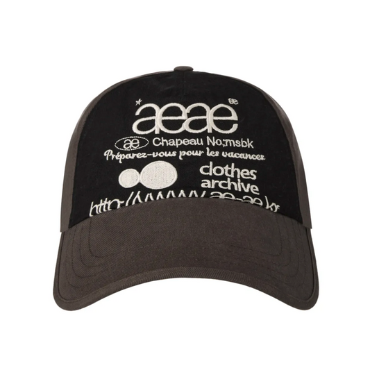 ｜aeae｜ WEB LOGO 5 PANNEL BALL CAP ｜DARK BROWN/BLACK｜