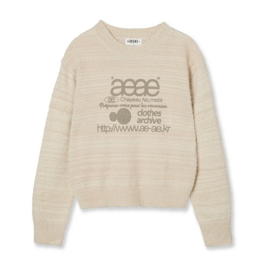 ｜aeae｜ WEB LOGO CROP HAIRY KNIT ｜IVORY｜