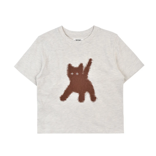 ｜aeae｜ FLASHED CATS EYE CROP T-SHIRTS ｜OATMEAL｜