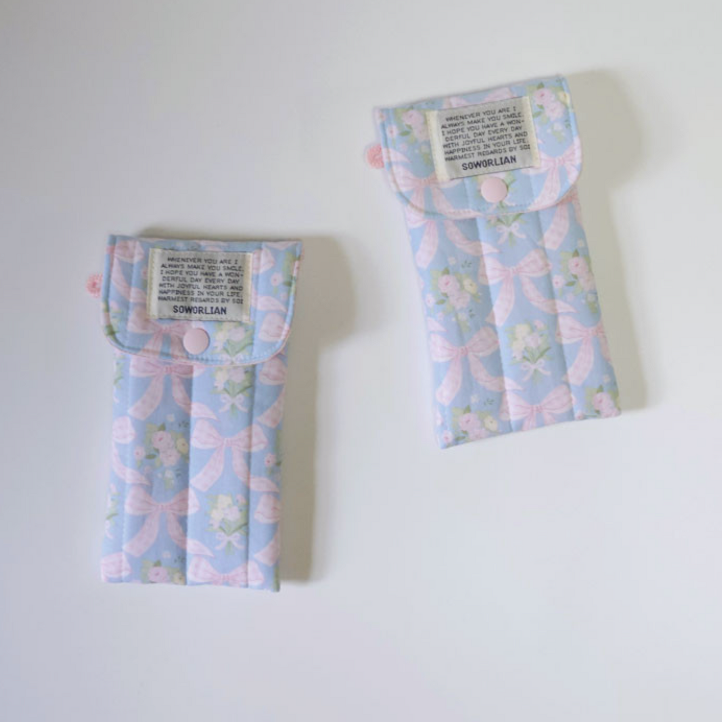 ｜SOWORLIAN｜ Blue Pink Ribbon Pencil Case