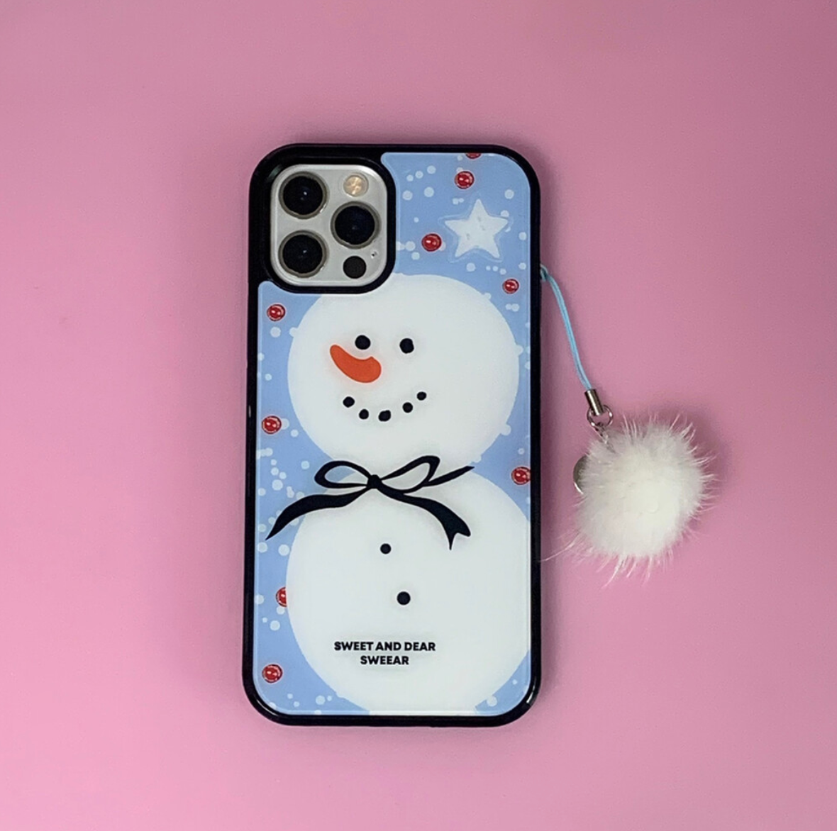 ｜SWEEAR｜ Black Bow Snowman Glass Case (MagSafe)