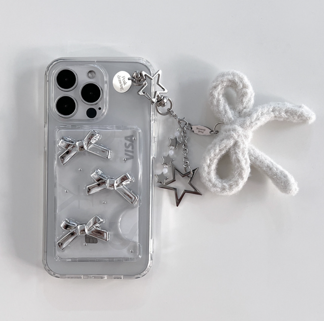 ｜Peakdrawing｜ White Silver Ribbon Star Keyring
