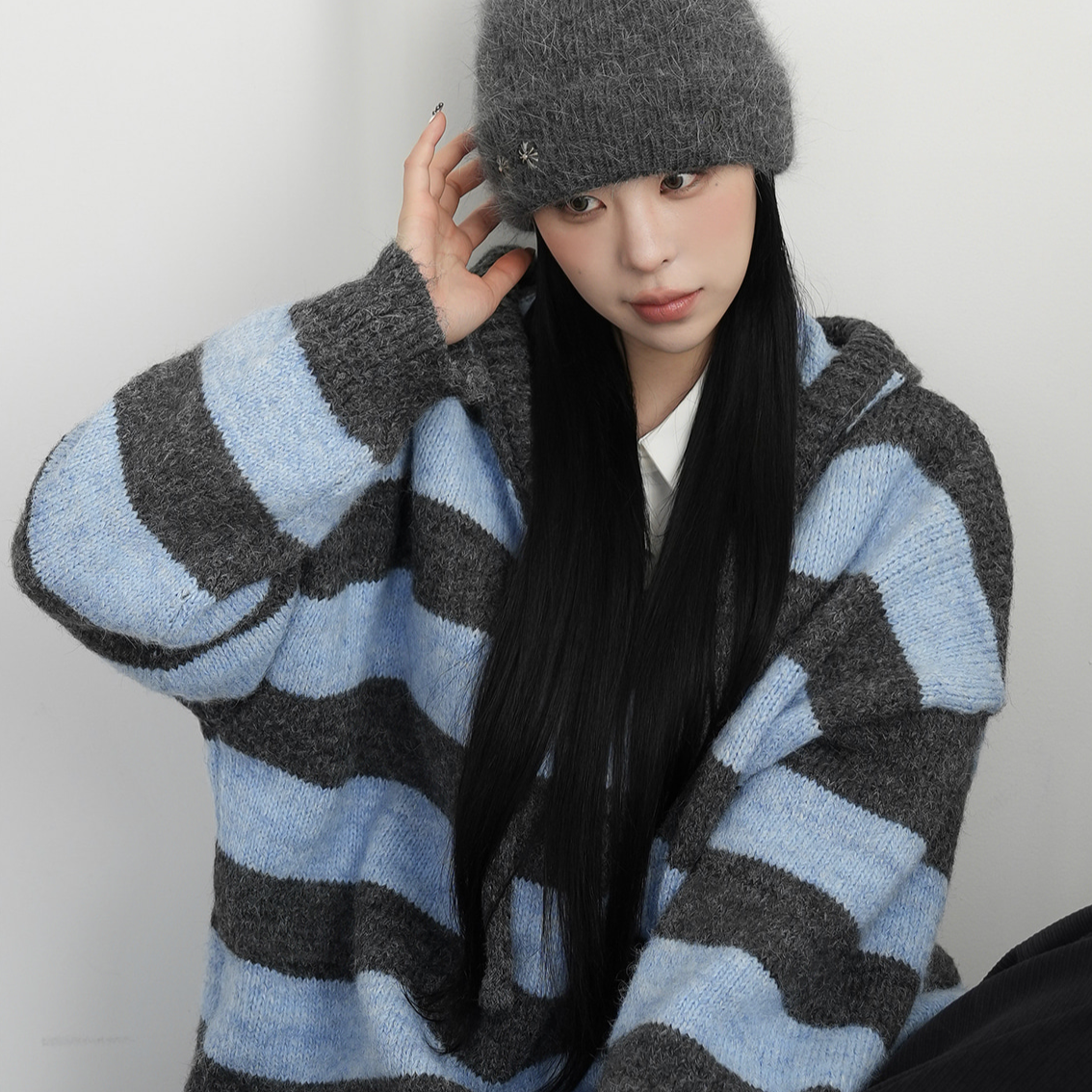 ｜BINARY01｜ Pico Stripe Hoodie Knitwear