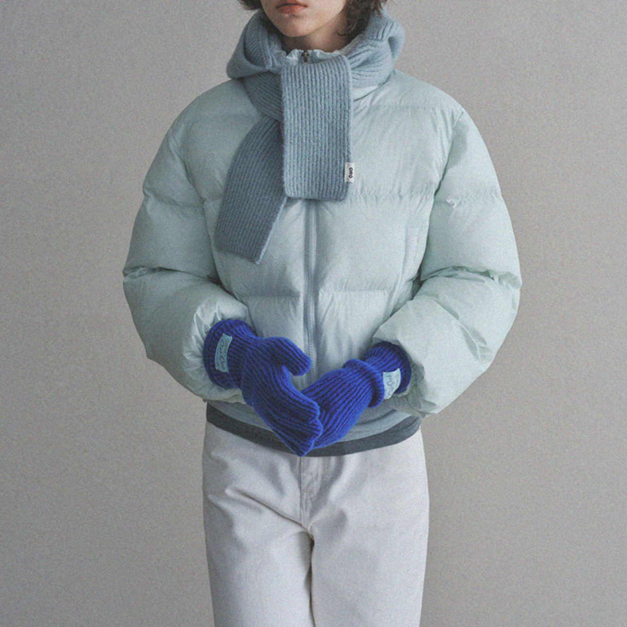 ｜oro｜ Warm Airy Cropped Puffer Padded Jacket (Soda Blue)
