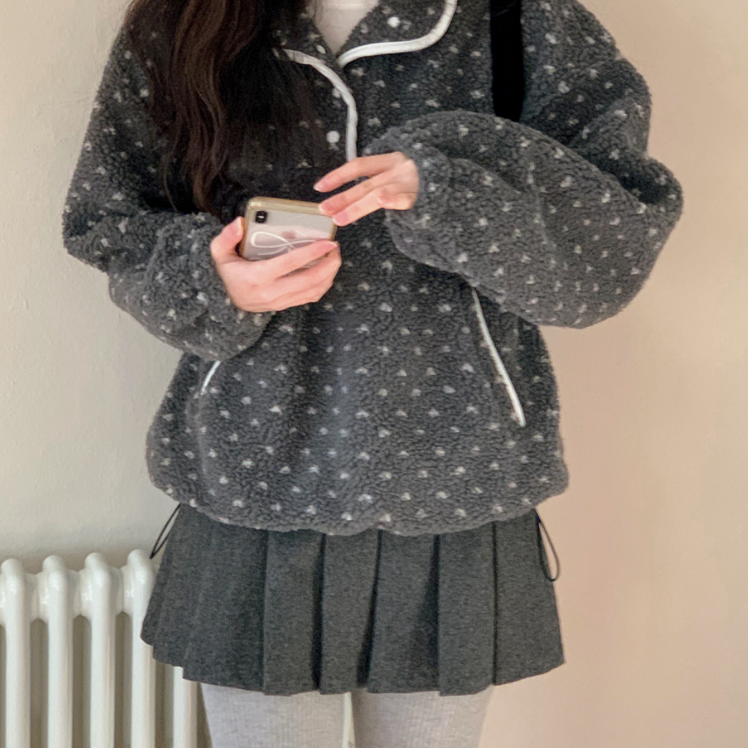 ｜SHOPPERLAND｜ Dot Anorak Fleece Half Zip-Up Sweatshirt