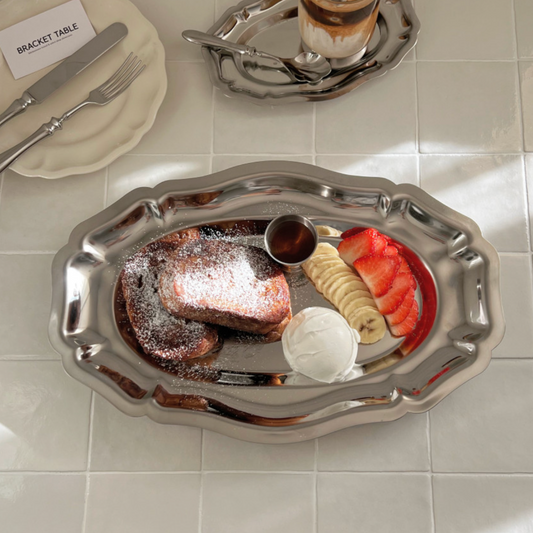 ｜Bracket Table｜ Metal Scalloped Oval Plate L 40cm