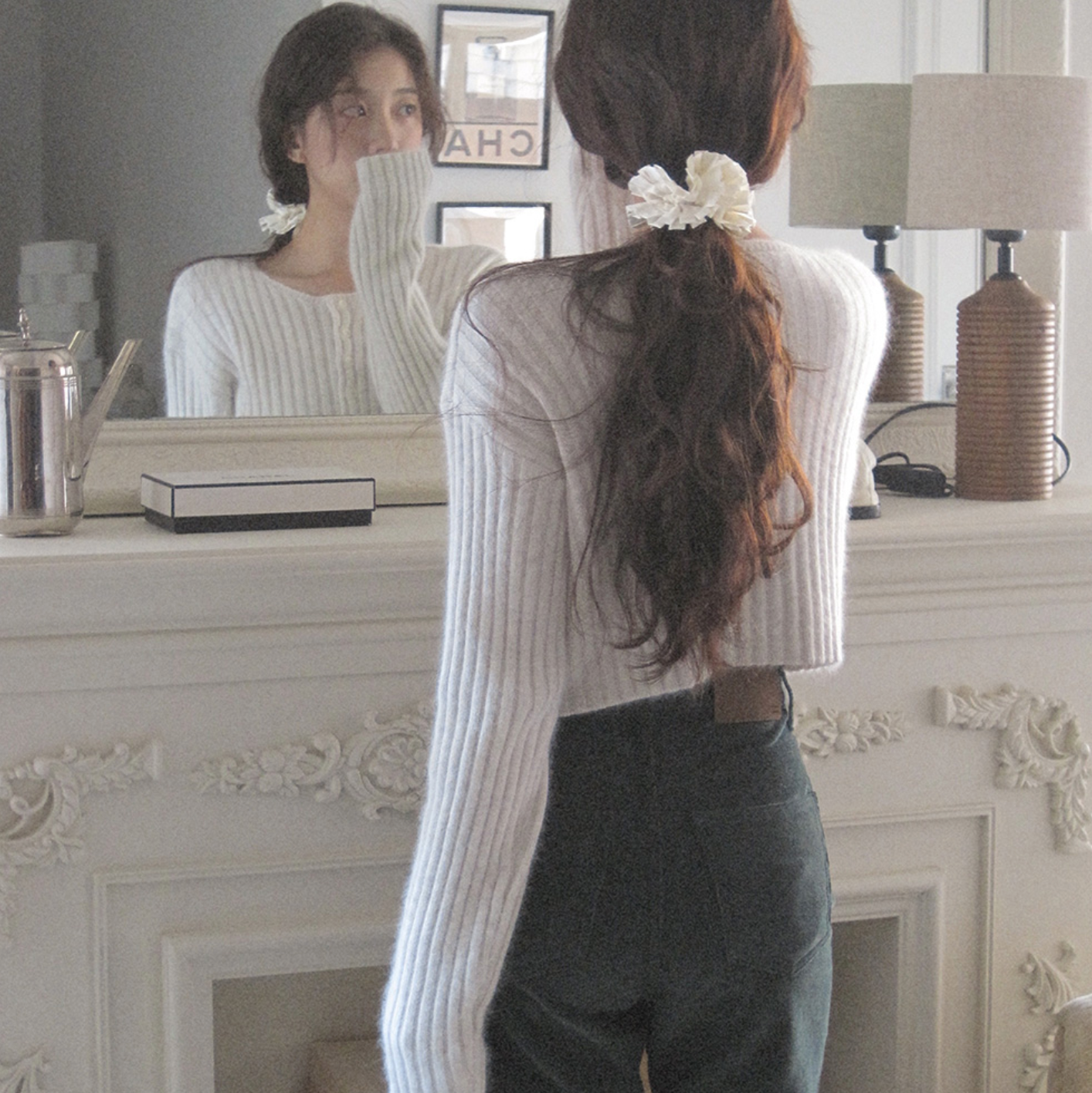 ｜WITHBLOOM｜ Raccoon Wool Golgi Crop Cardigan Ivory