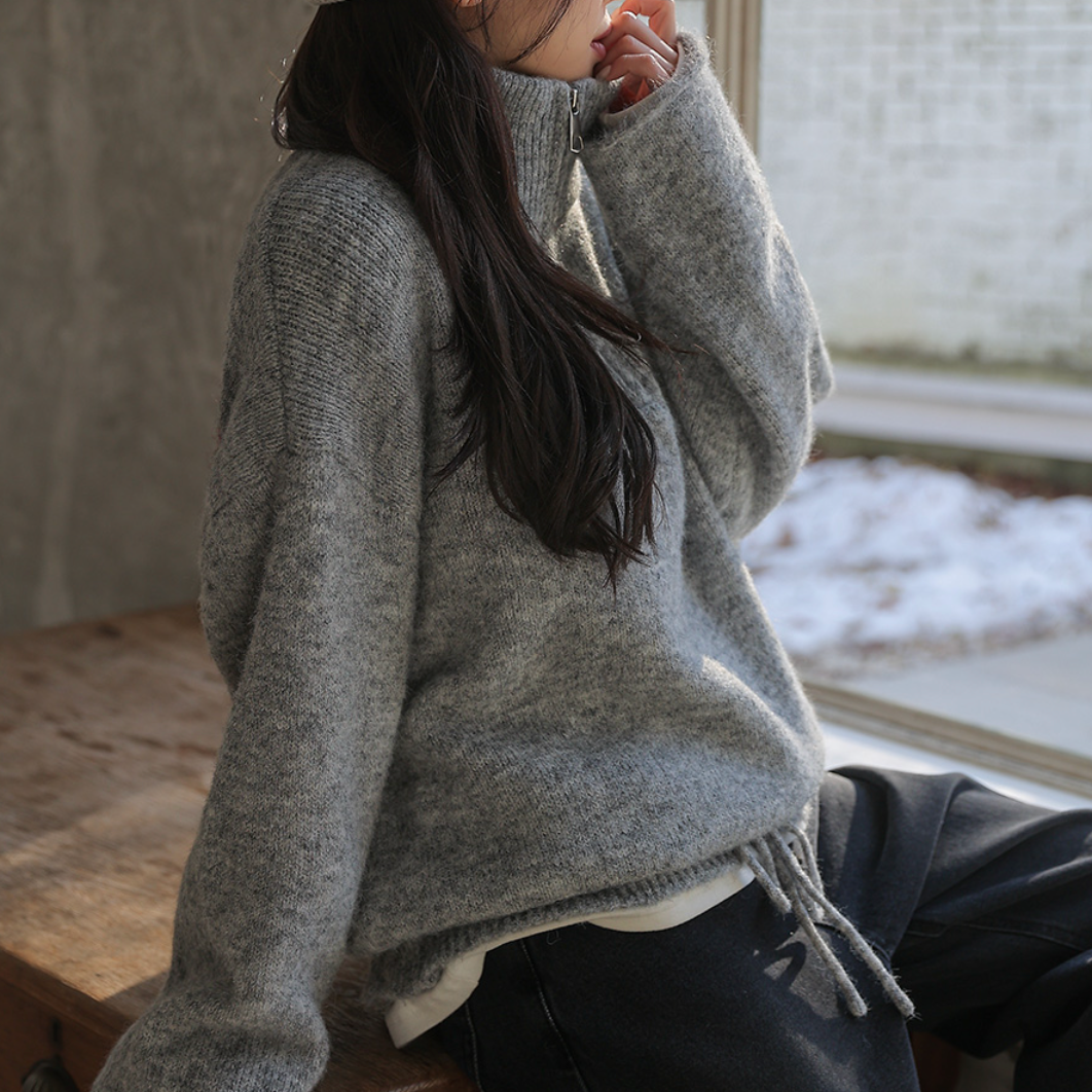 ｜FRENCHCHIC｜ Hem String Half Zip-Up Wool Knitwear