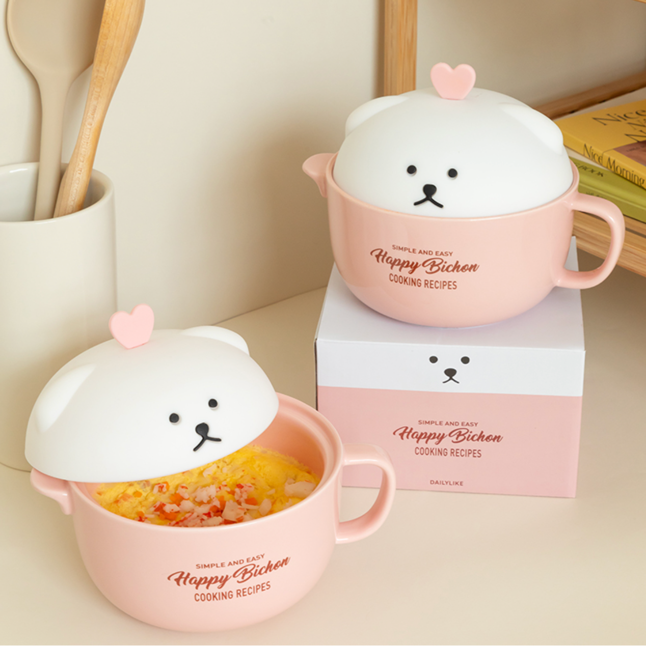 ｜Dailylike｜ Happy Bichon Ceramic Microwave Cup (Pink)
