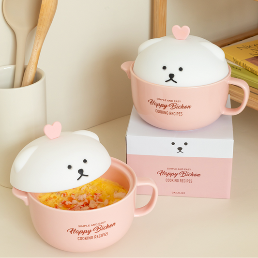｜Dailylike｜ Happy Bichon Ceramic Microwave Cup (Pink)