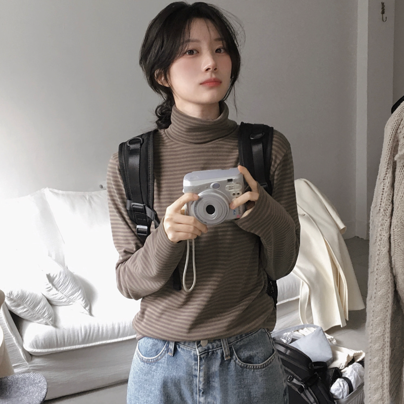 ｜SLOWAND｜ # SLOWMADE Ditto Stripe Turtleneck T-shirt