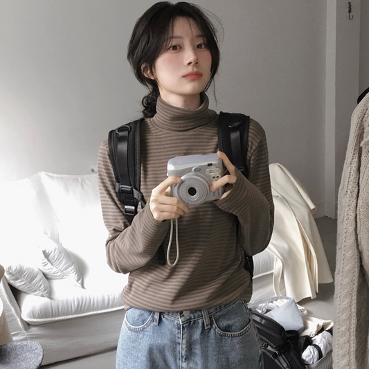 ｜SLOWAND｜ # SLOWMADE Ditto Stripe Turtleneck T-shirt