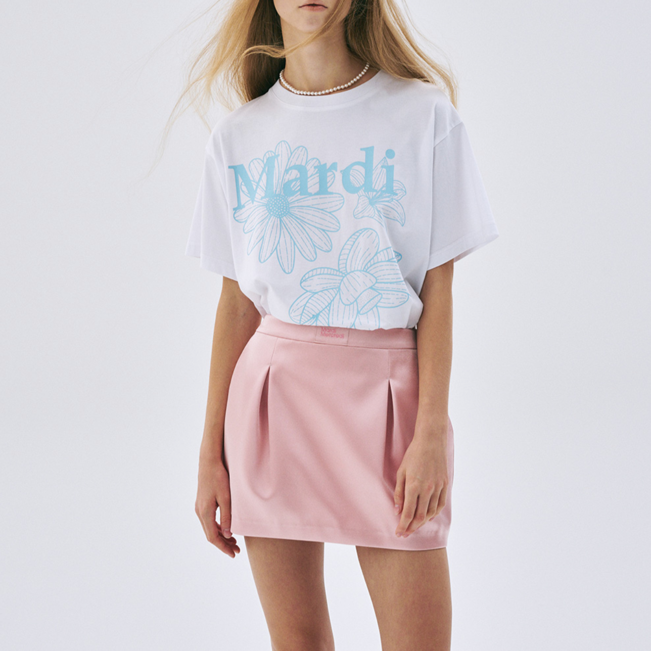 ｜MARDI MERCREDI｜ TSHIRT TRIPLE FLOWER WHITE SKY