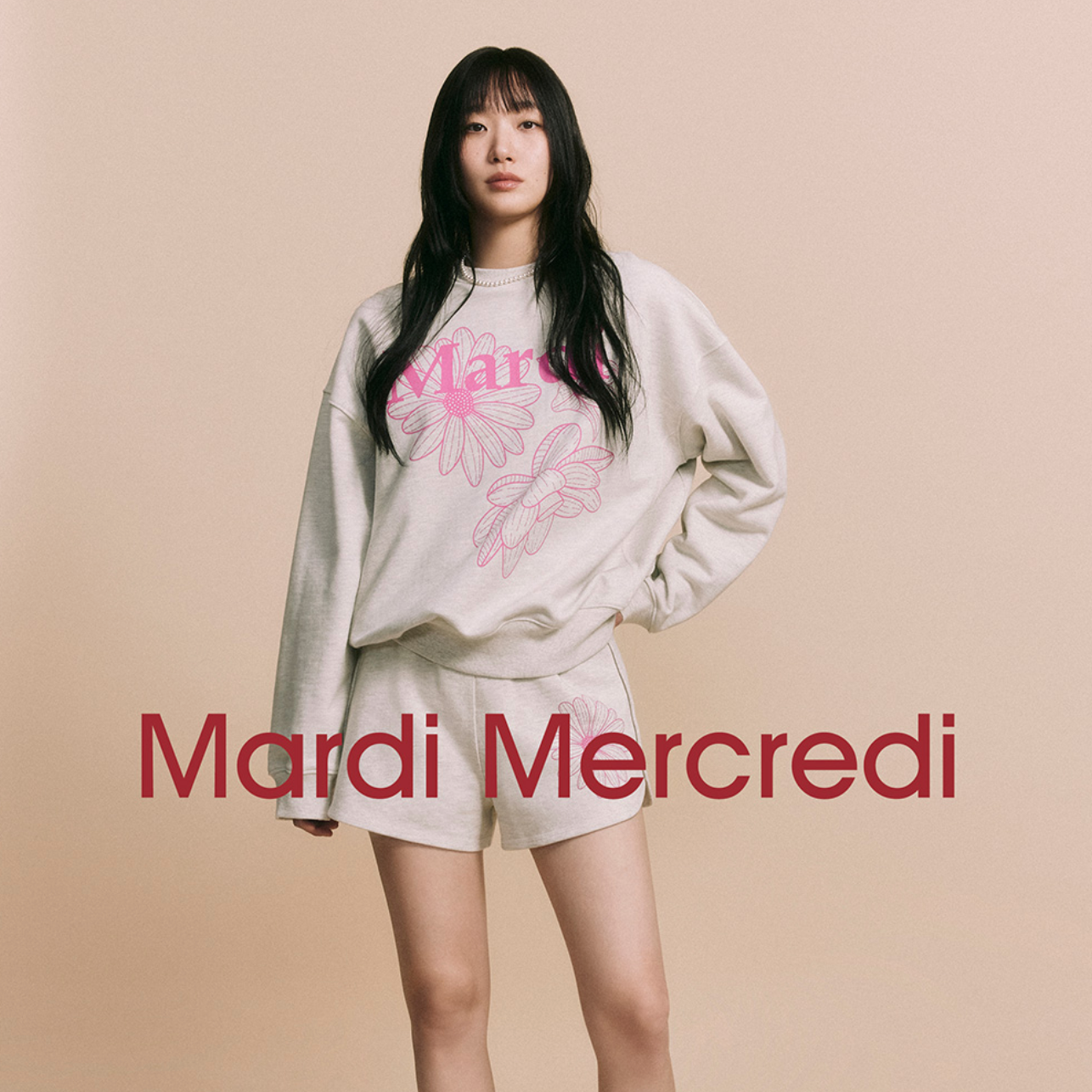 ｜MARDI MERCREDI｜ SWEATSHIRT TRIPLE FLOWER OATMEAL PINK