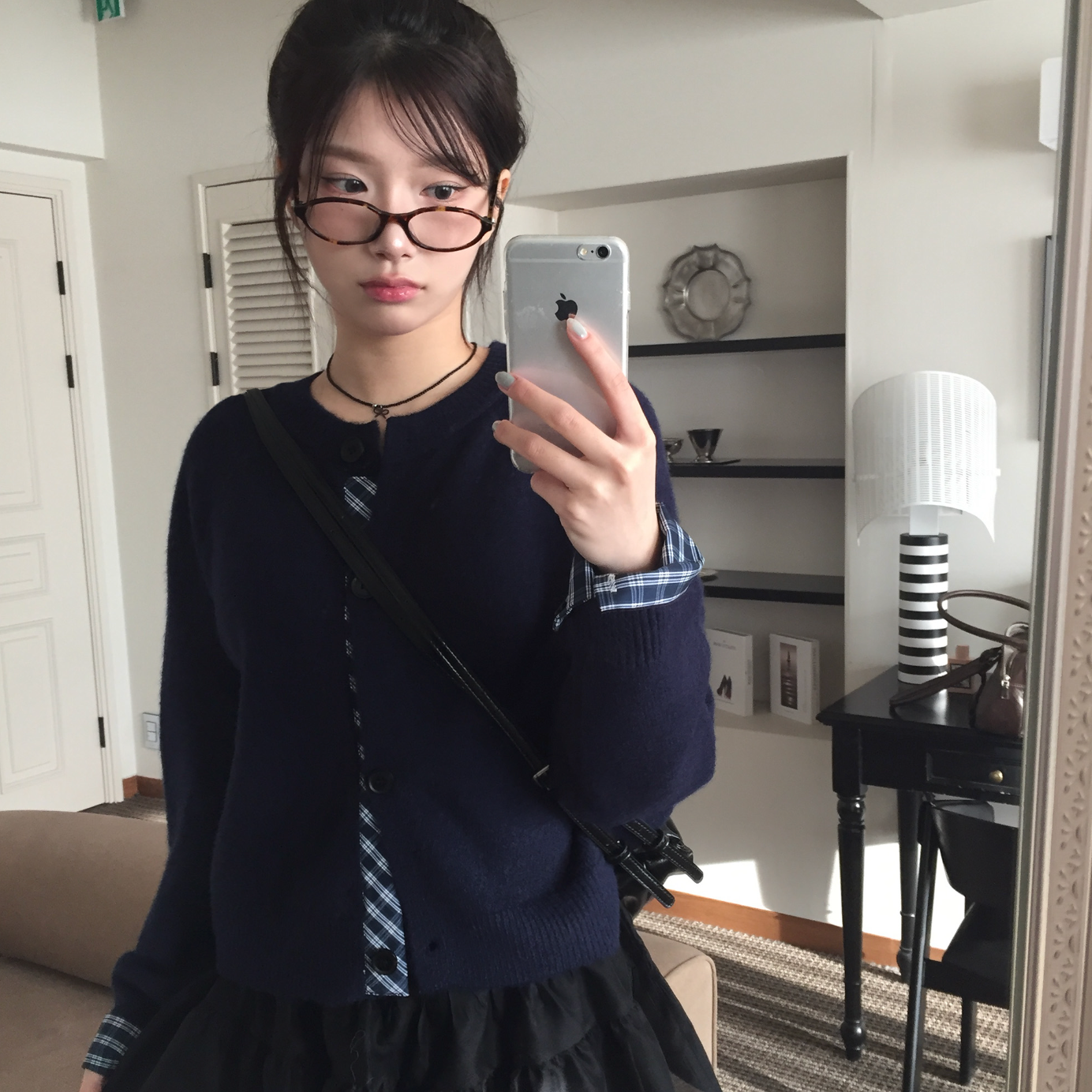 ｜MODIMOOD｜ Check Raglan Coloring Knit Cardigan