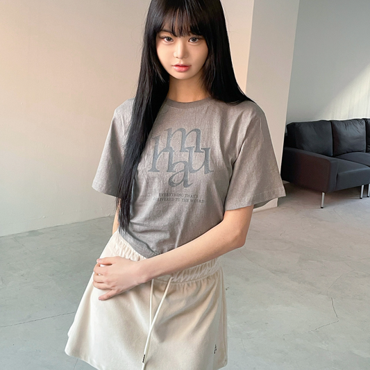 ｜muahmuah｜ Pigment Cropped Short-sleeved Shirt (Grey)