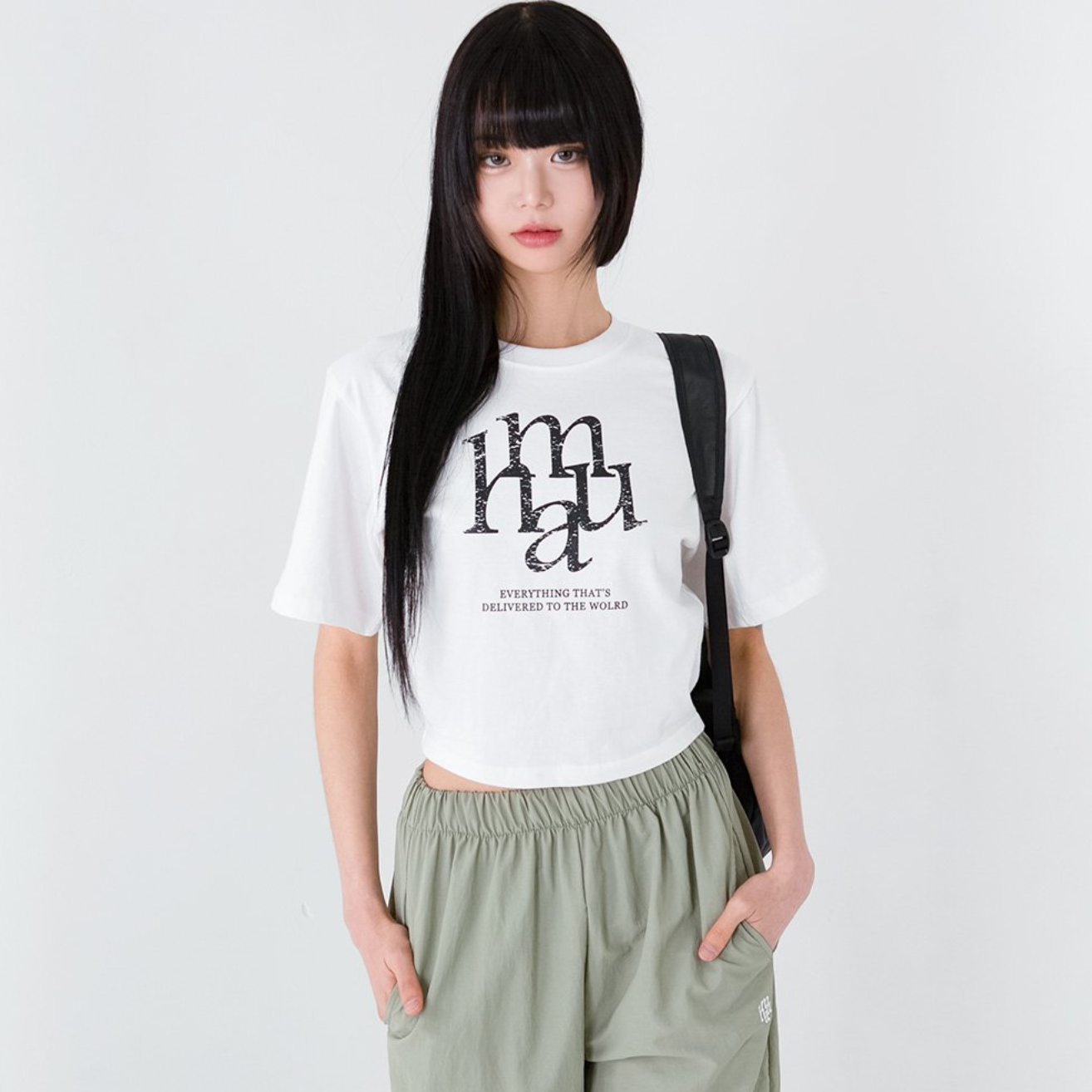 ｜muahmuah｜ Pigment Cropped Short-sleeved Shirt (White)