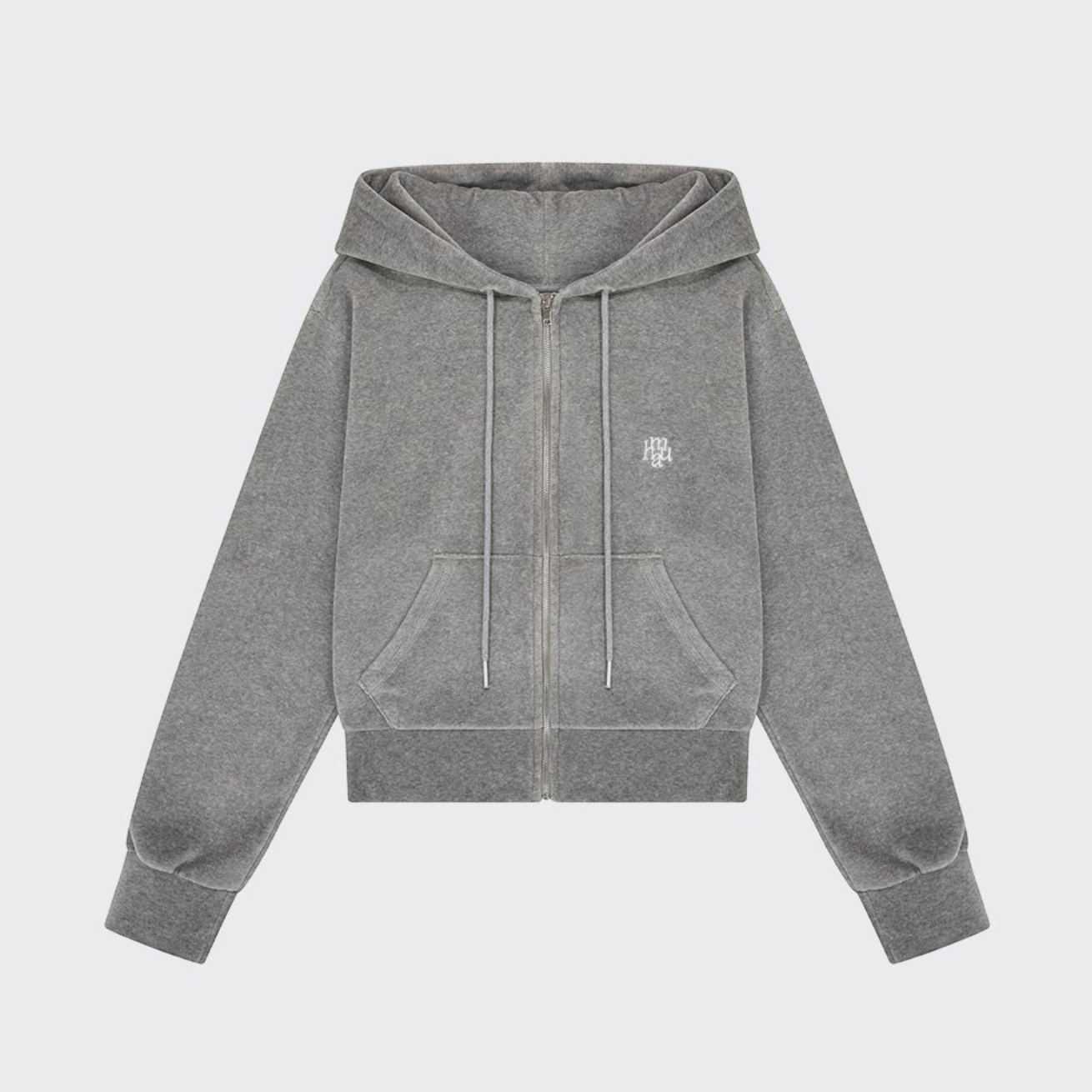 ｜muahmuah｜ Velour Training Hooded Zip-Up (Gray)