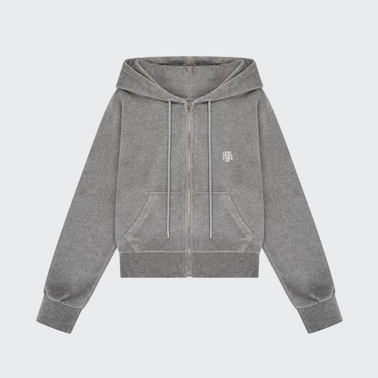 ｜muahmuah｜ Velour Training Hooded Zip-Up (Gray)