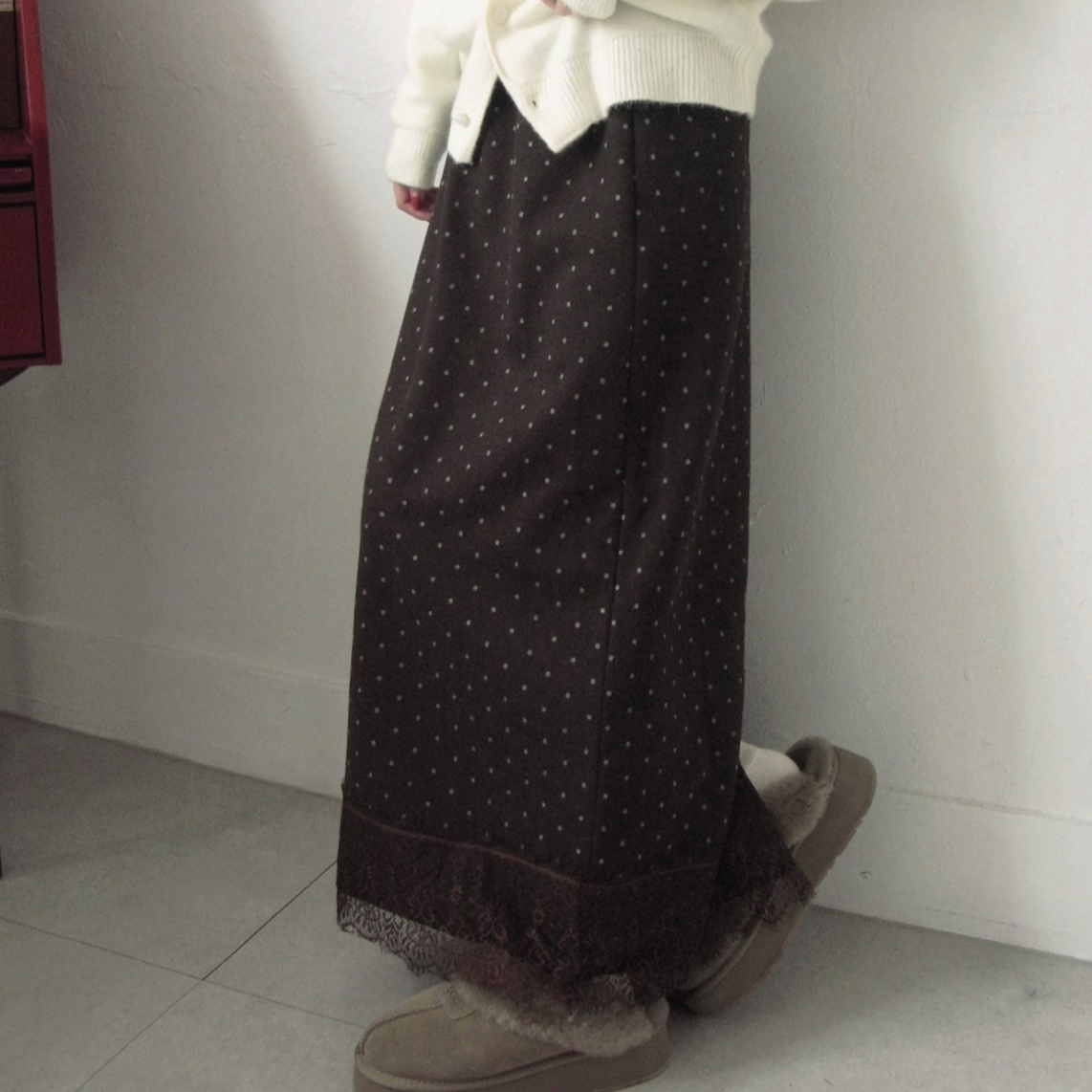 ｜Unbutty｜ Momo Dot Lace Long Skirt