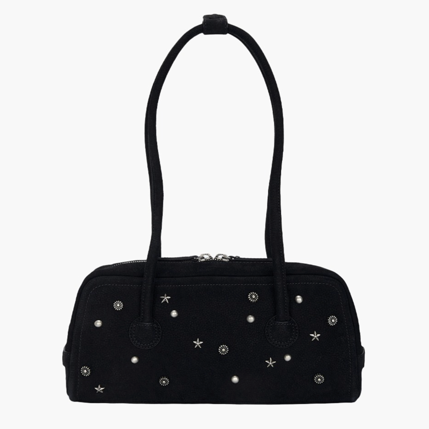 ｜MARGESHERWOOD｜ SOFT BAGUETTE BAG Black Studded Nubuck